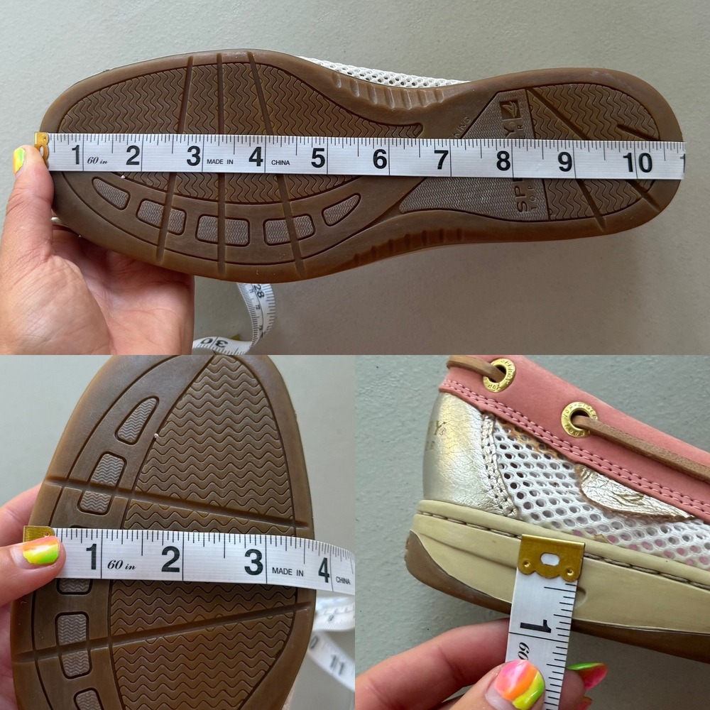Sperry TopSider Women 9.5 Pink Tan Gold Leather Mesh Angelfish Boat Shoes Preppy - Picture 15 of 15